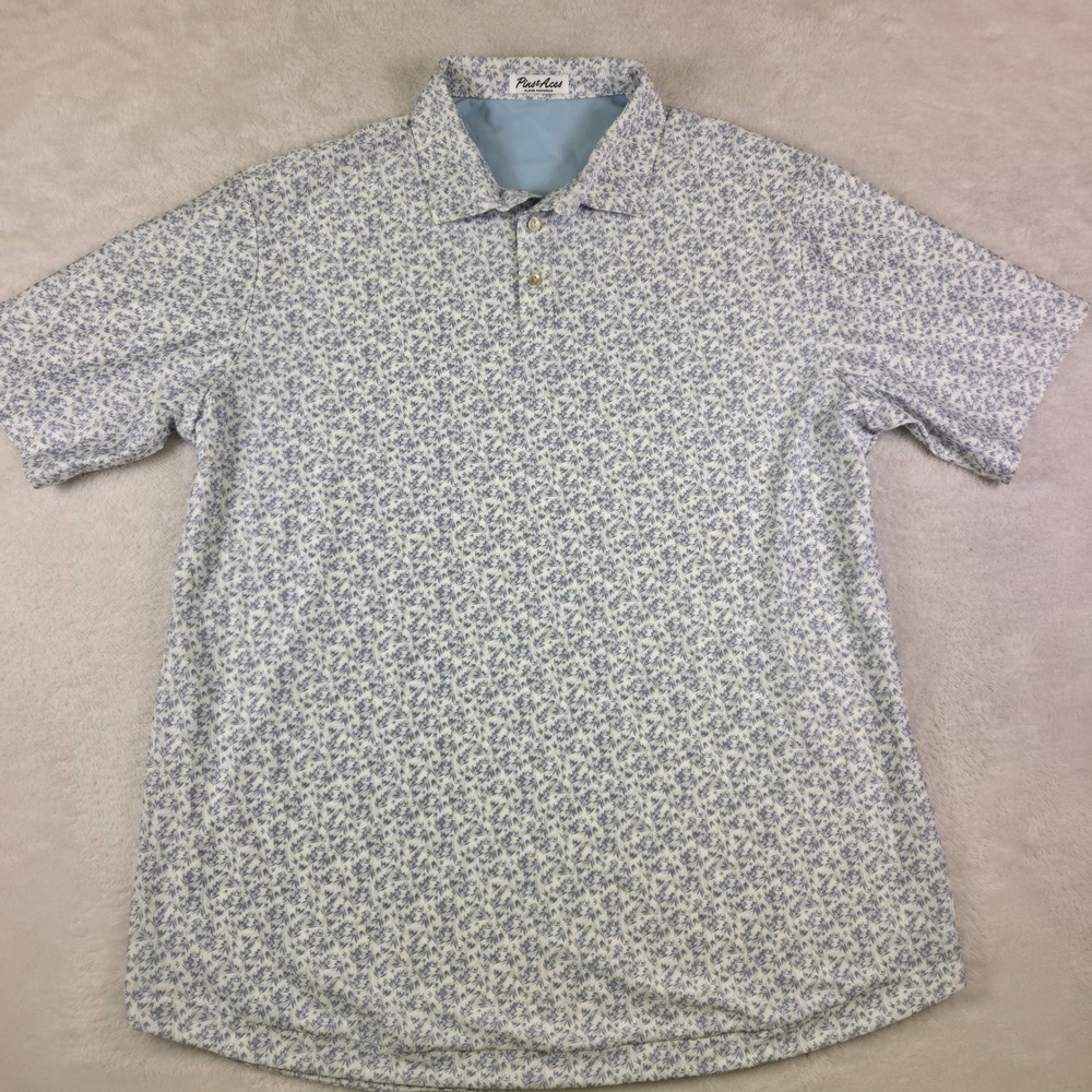 Pins & Aces Mens Blue White Floral Leaf Performance Golf Polo Shirt XXL 3242